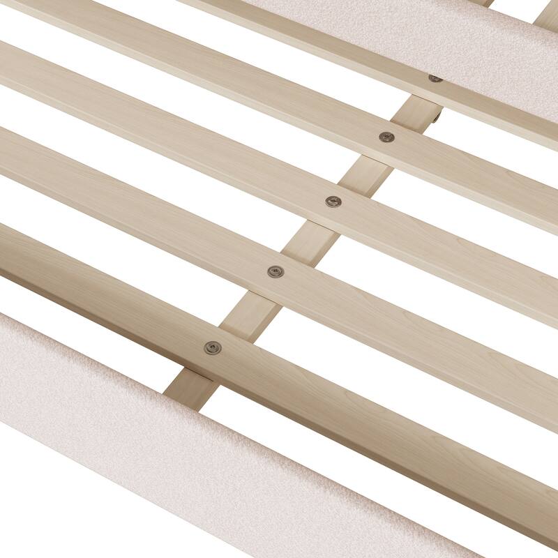 Full Size Upholstered Teddy Fleece Daybed with Trundle and Light Stripes, Beige