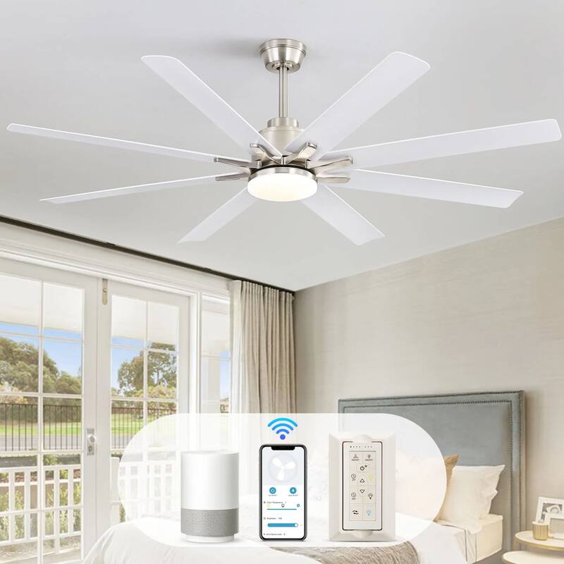 66 Inch Smart 8-Blade Low Profile Ceiling Fan with Dimmable Lights and Remote Control