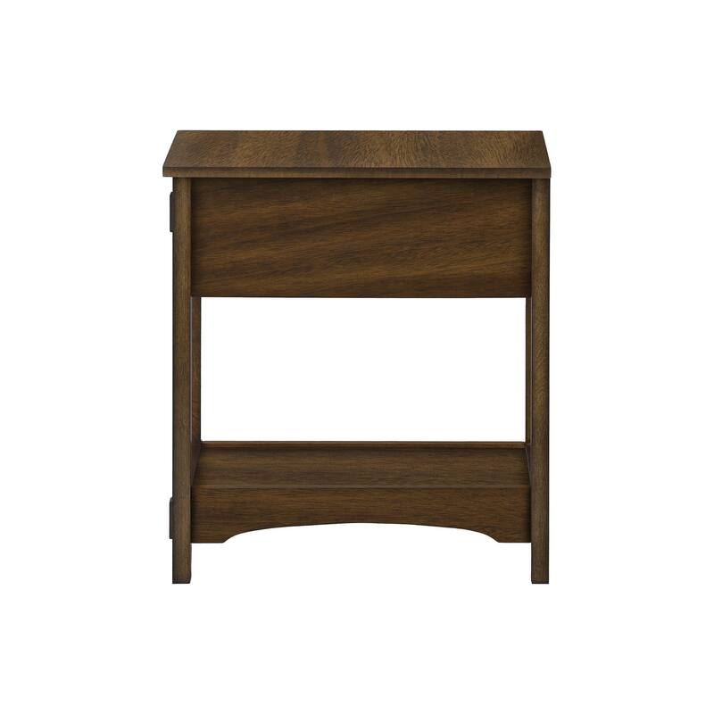 Accent Table, End, Side Table, Nightstand, 2 Tier, Narrow, Storage Drawer, Brown Veneer, Transitional