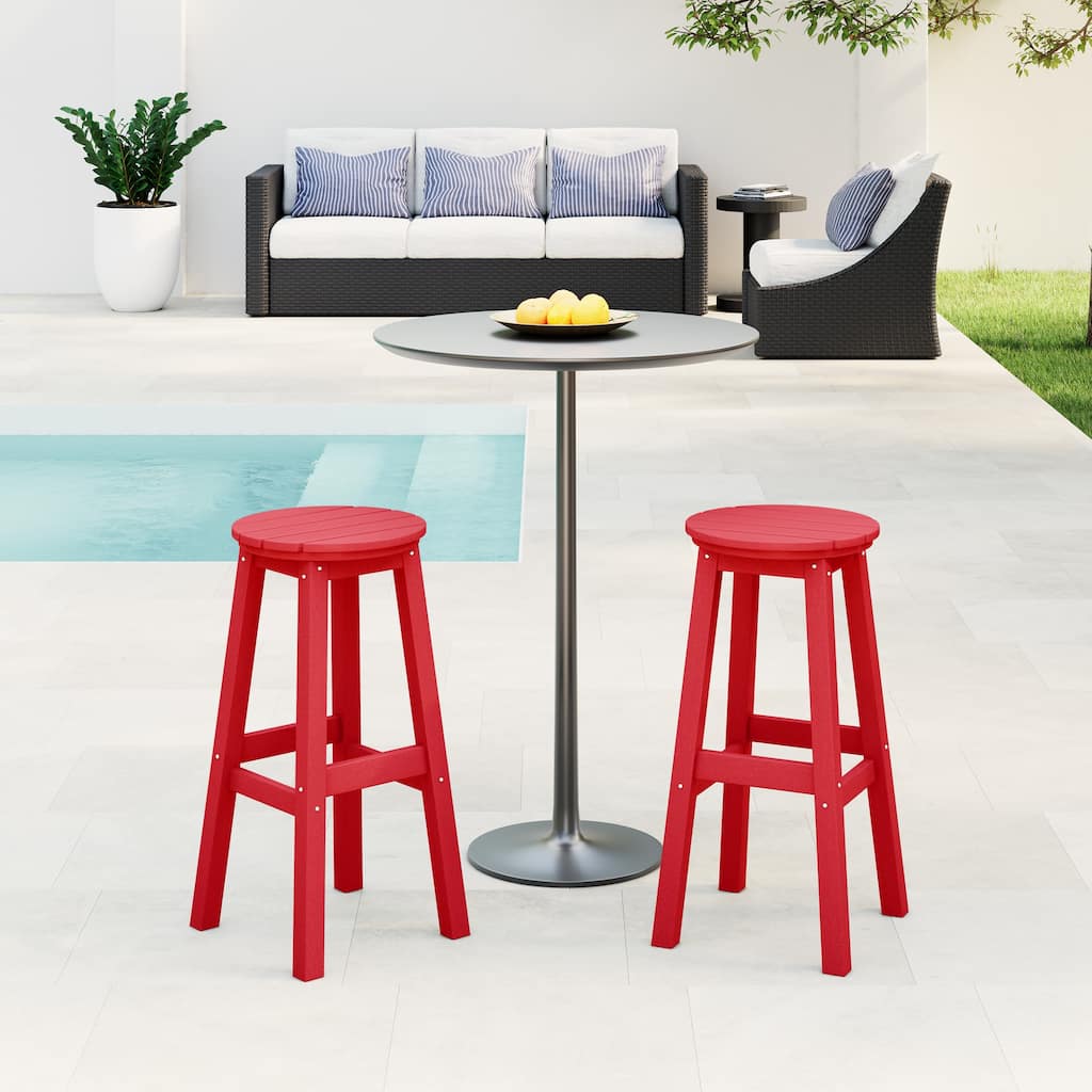 Laguna Hdpe All Weather Outdoor Patio 29" Round Bar Stool (Set Of 2)
