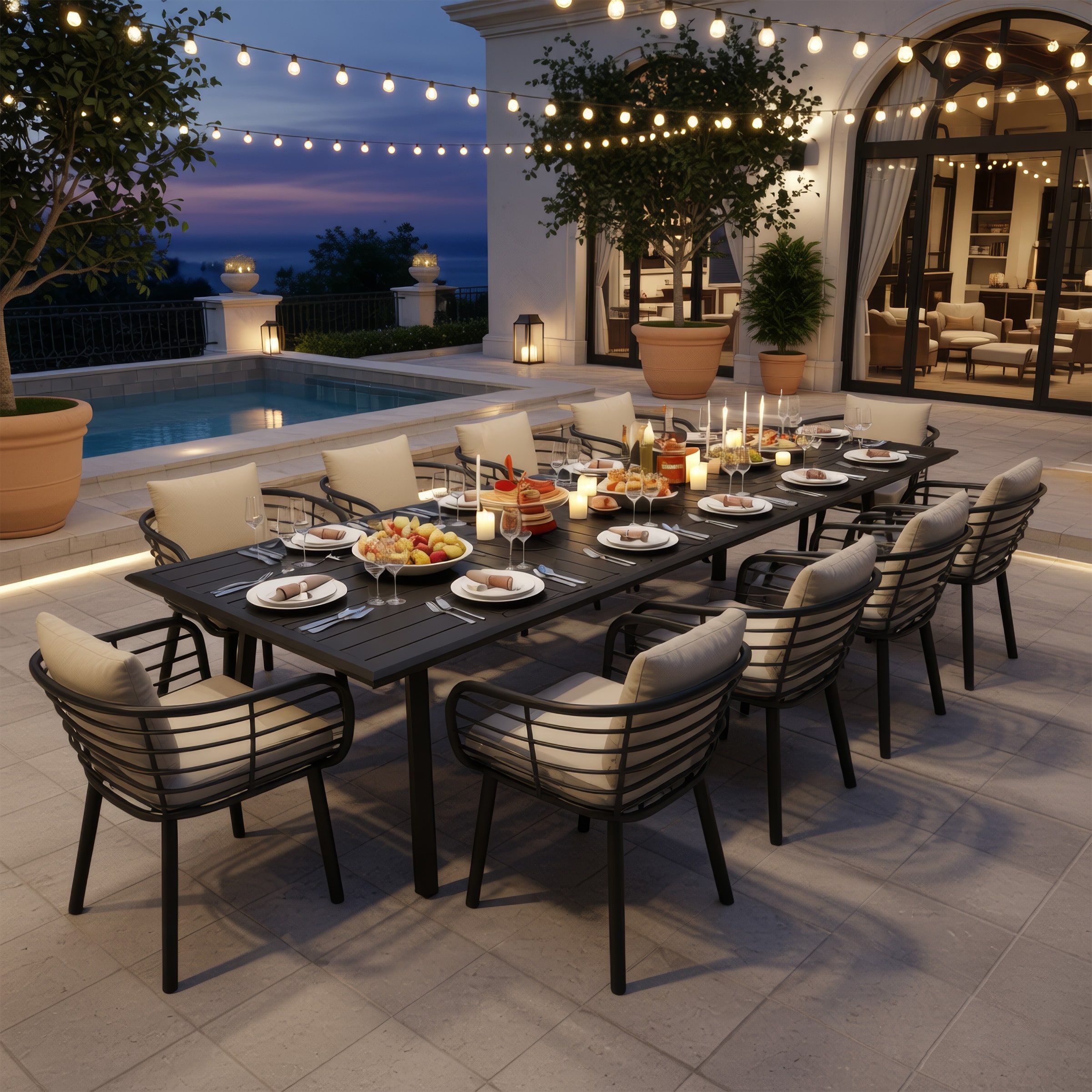7/9/11-Piece Set Outdoor All-Weather Patio Dining Set Aluminum Dining Table and Sunbrella Fabric Cushioned Chairs