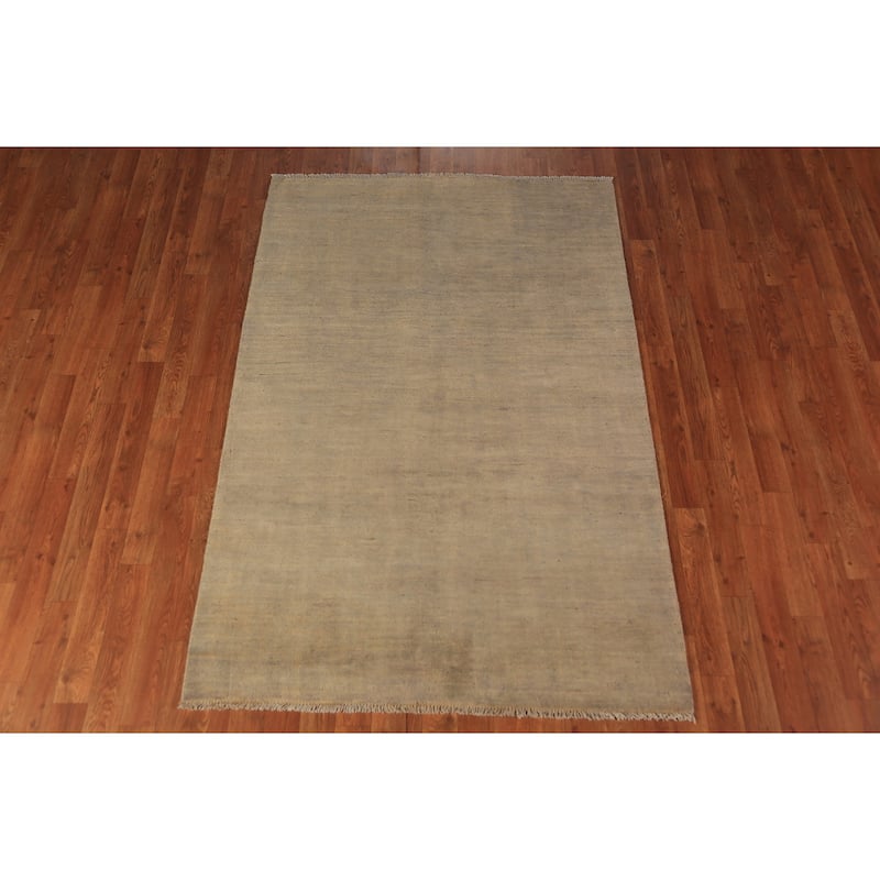 Gabbeh Modern Rug Hand-Knotted Beige Solid Wool Carpet - 4'0" x 5'11"