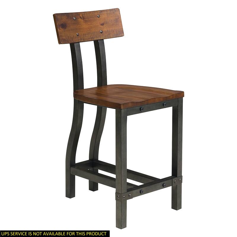 Rustic Brown and Gunmetal Finish Wooden Counter Height Chairs 2pc Set - Brown Mix - Set of 2