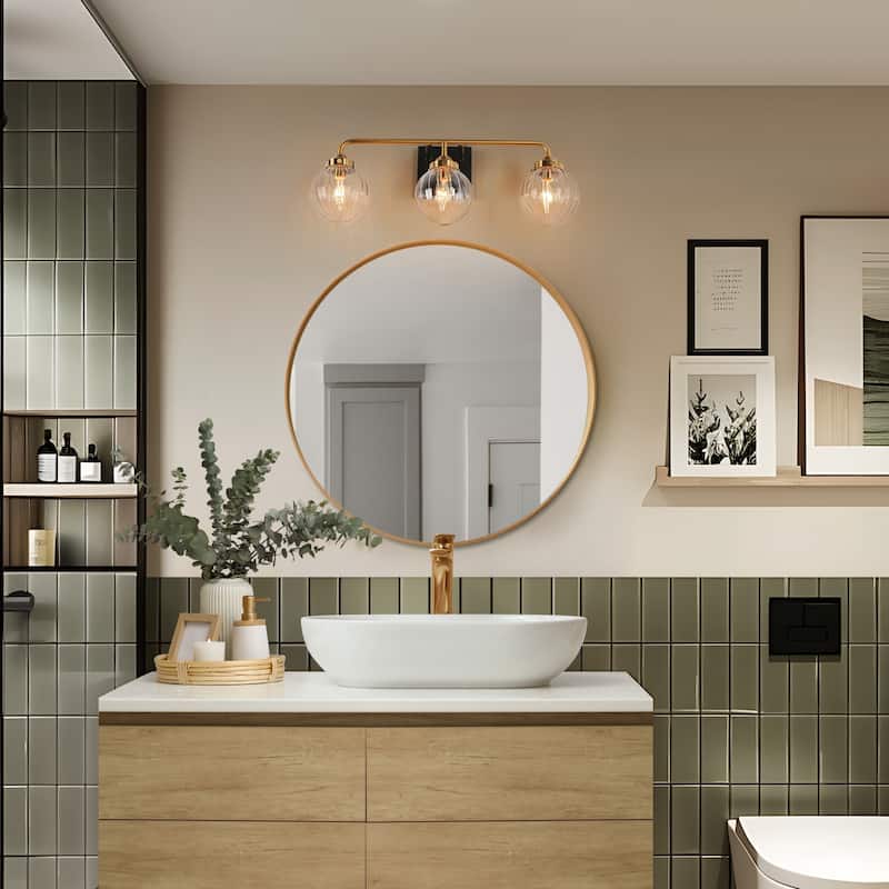 2/3/4-Light Black Gold Bathroom Vanity Light Modern Ribbed Glass Wall Sconces