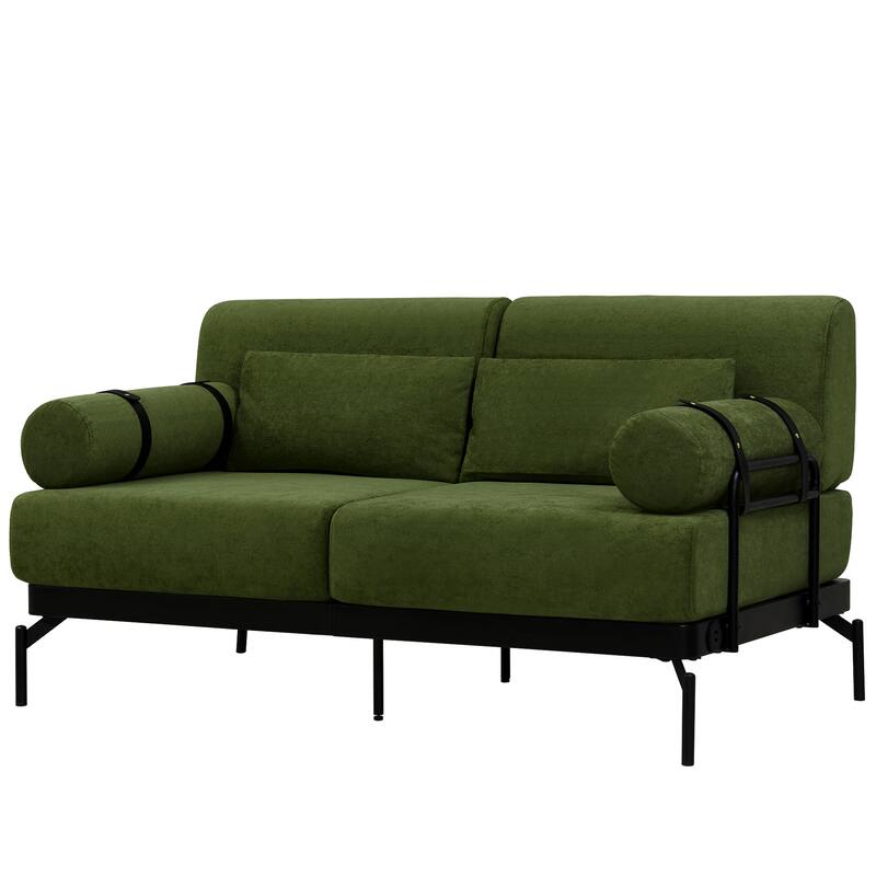 59" Chenille Modern Loveseat Sofa with USB Charging Ports, Cylindrical Armrests, and 440lb Capacity