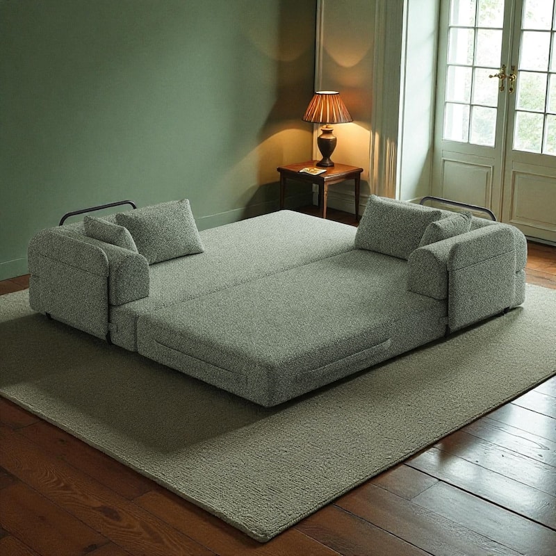 78.7" Convertible Sleeper Sofa Bed, Chenille Folding Mattress Couch with Side Pocket & Pillows, No-Assembly Floor Lounge Sofa