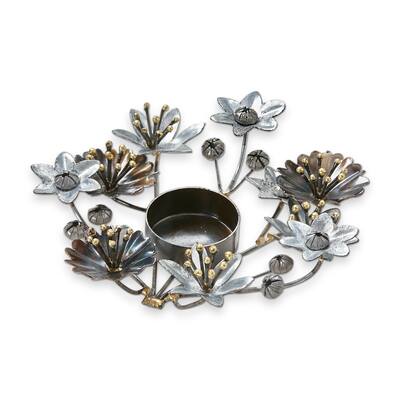 Flora Metal Flower Tealight Candle Holder, 6.5L x 6.0W x 1.5H inches, Tabletop Mantel Centerpiece Decorations