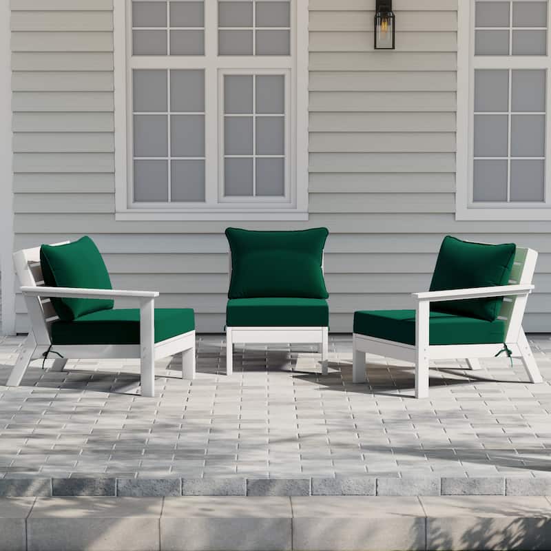 Polytrends Birchwood All Weather HDPE Outdoor Patio Deep Seating White Sofa With Cushions (3-Piece)