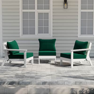 Polytrends Birchwood All Weather HDPE Outdoor Patio Deep Seating White Sofa With Cushions (3-Piece)