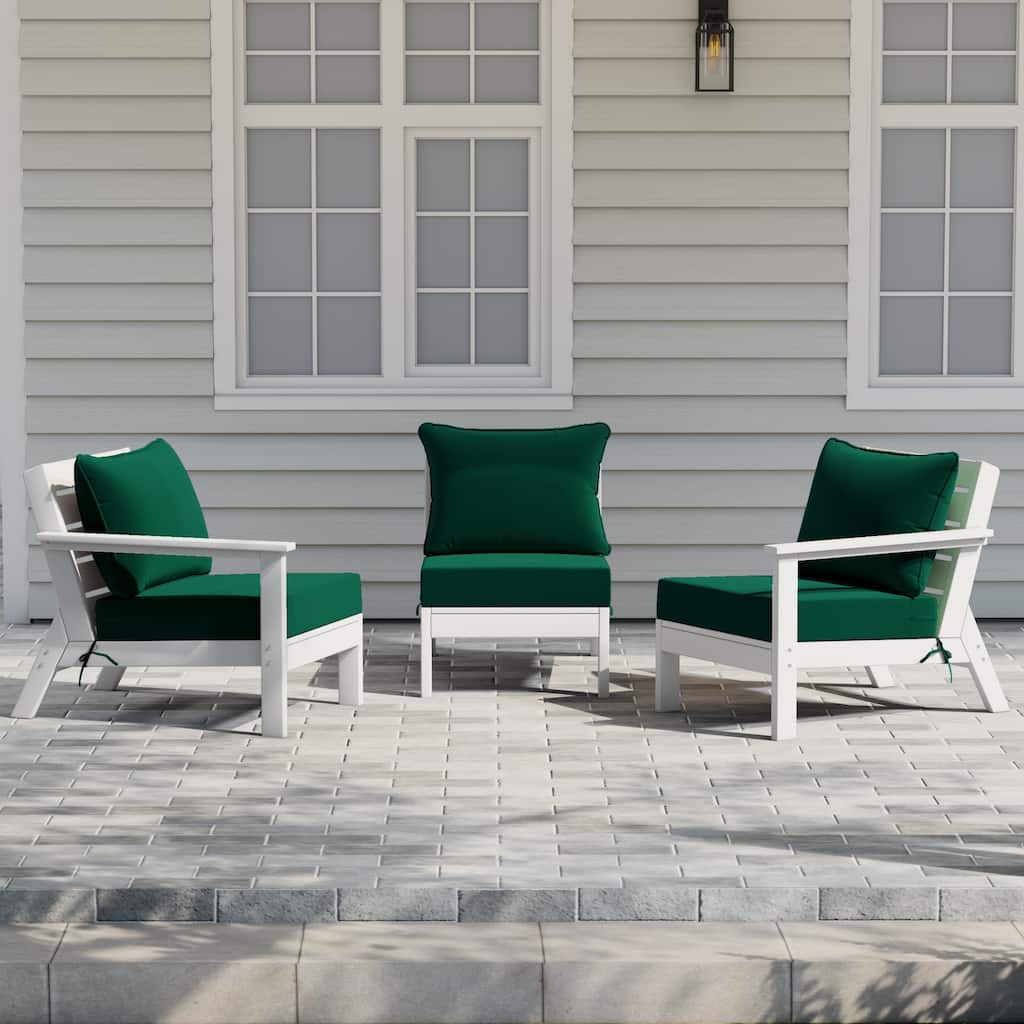 Birchwood All Weather HDPE Outdoor Patio Deep Seating White Sofa With Cushions (3-Piece)