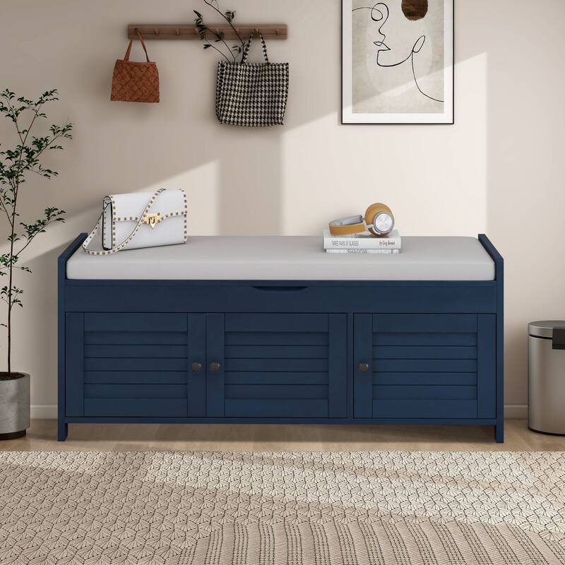 43.5" Storage Bench With Linen Blend Cushion