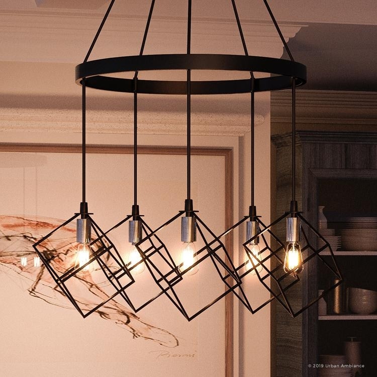 Luxury Modern Chandelier, 9.75"H x 25.25"W, with Multi-Cube Style, Natural Black Finish by Urban Ambiance (60 to 100 Watts - Steel - N/A - 4 to 6 - - Chandeliers For Bedrooms by Overstock.com