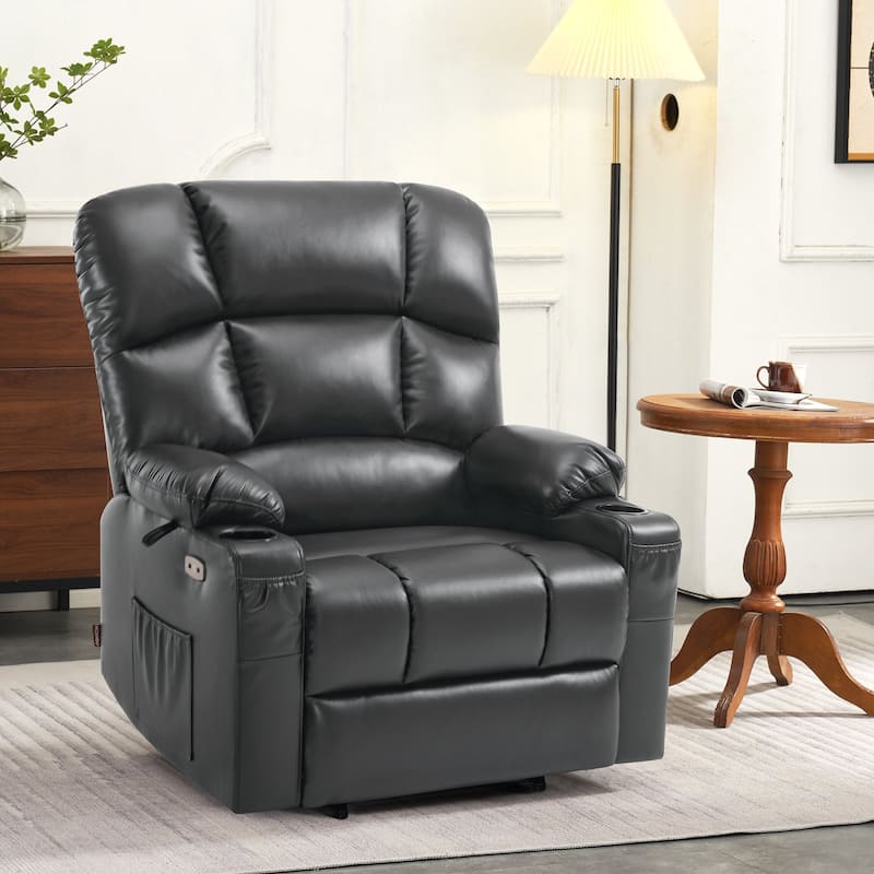 MCombo Large-Wide Lay Flat Dual Motor Power Lift Recliner Chair Sofa with Massage and Heat, Faux Leather R7688