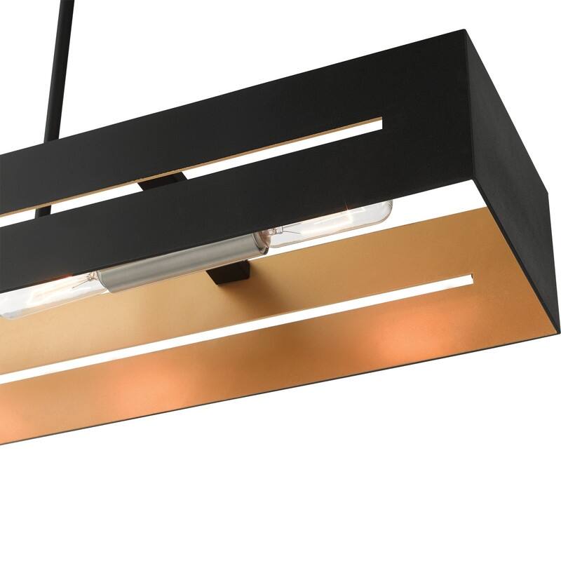 Livex Lighting 4-light Textured Black Linear Chandelier, 45957-14 - 36" L x 8" W x 12" - 42" Adj. H
