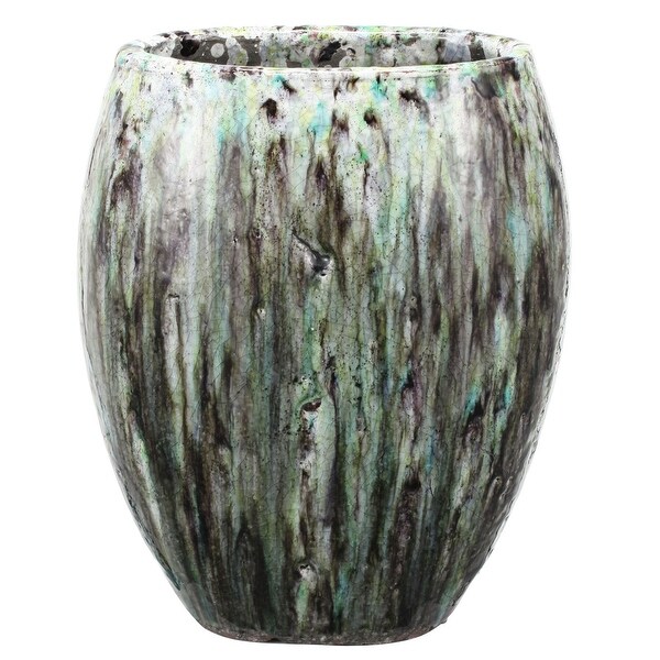 14.5" Black and Green Terracotta Dynamic Patina Vase - N/A