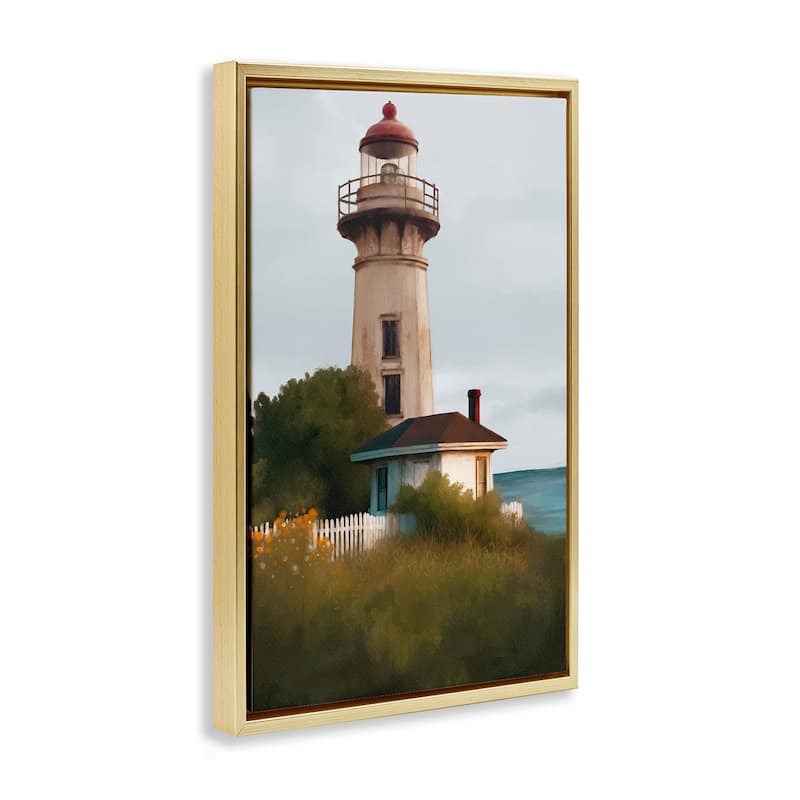 Stupell Scenic Summer Lighthouse View Framed Floater Canvas Wall Art Design By Elizabeth Medley