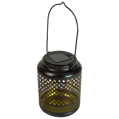 7" Black Diamond Cut Out LED Outdoor Solar Lantern with Handle - 5