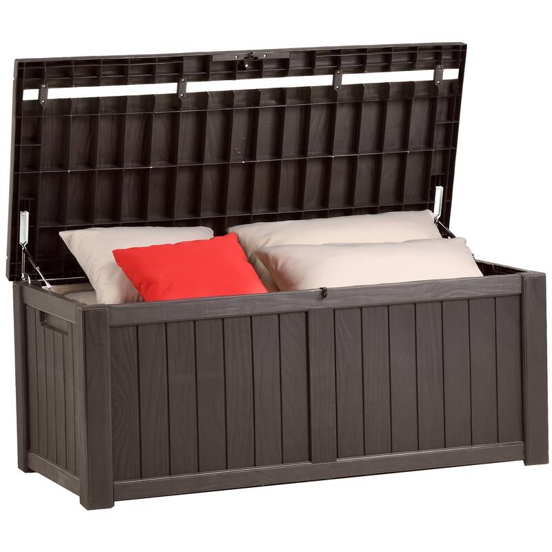 90-230 Gallons Large Resin Water Resistant Lockable Deck Box - 120 Gallons - Brown