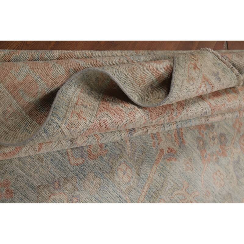 Hand Knotted Oriental 100% Wool Carpet Transitional All-Over Navy Blue & Blues Oushak Area Rug - 12' 2'' X 9' 0''