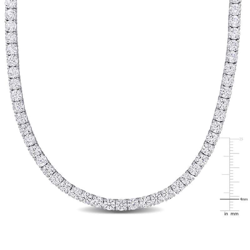 33ct TGW Created White Sapphire Classic Tennis Necklace in Sterling Silver by Miadora