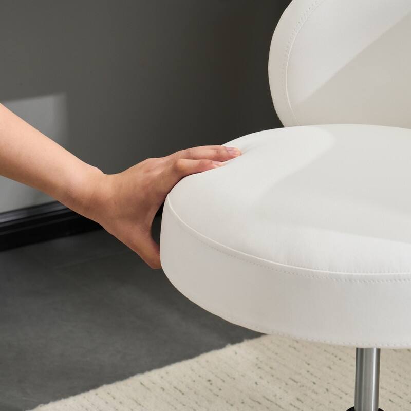 Modern PU Swivel Chair Armless No Wheel Adjustable Height Office Desk Chair With Baskest Support - N/A