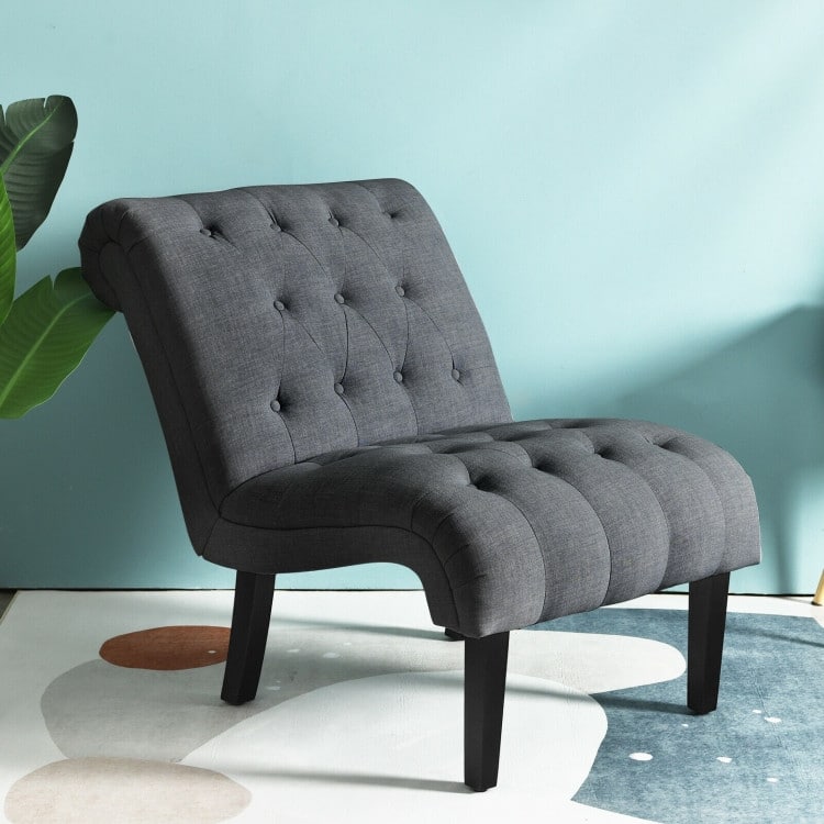 Upholstered Tufted Lounge Chair with Wood Leg - 38.5" x 27.5" x 33" (L x W x H)