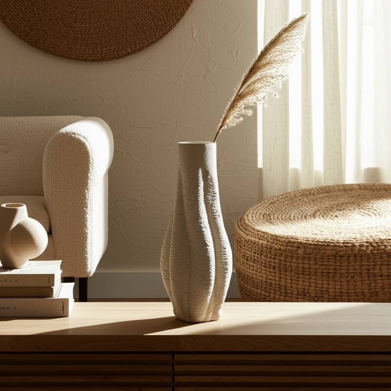 Porcelain Sculptural Vase with Curved Silhouette and Intricate Detail