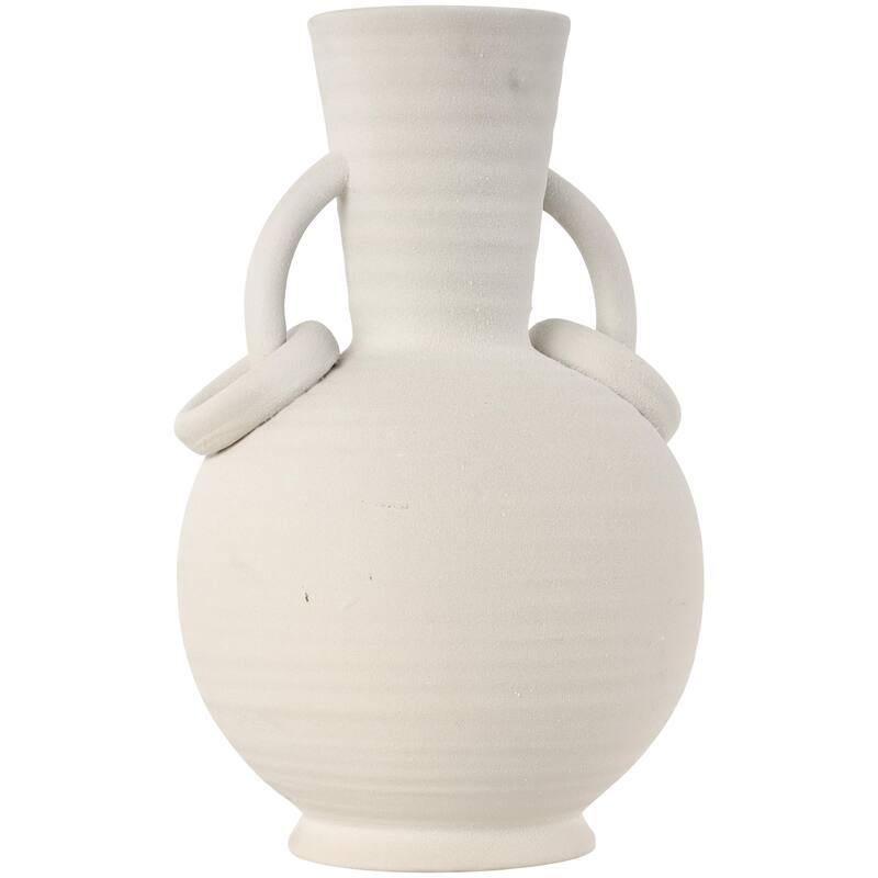 Ceramic Textured Decorative Vase with Ring Handles - Cream - Roche River Decor