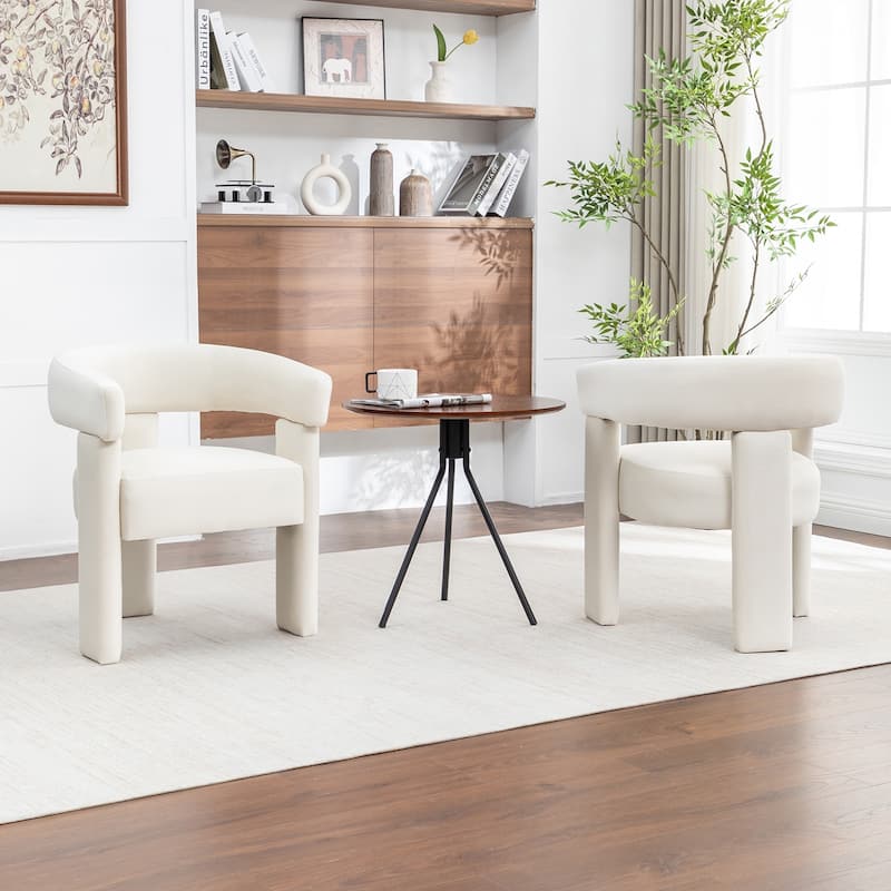 SEYNAR Modern Velvet Accent Chair Set of 2, Upholstered Barrel Armchair with Curved Back and Thickened Padded Seat