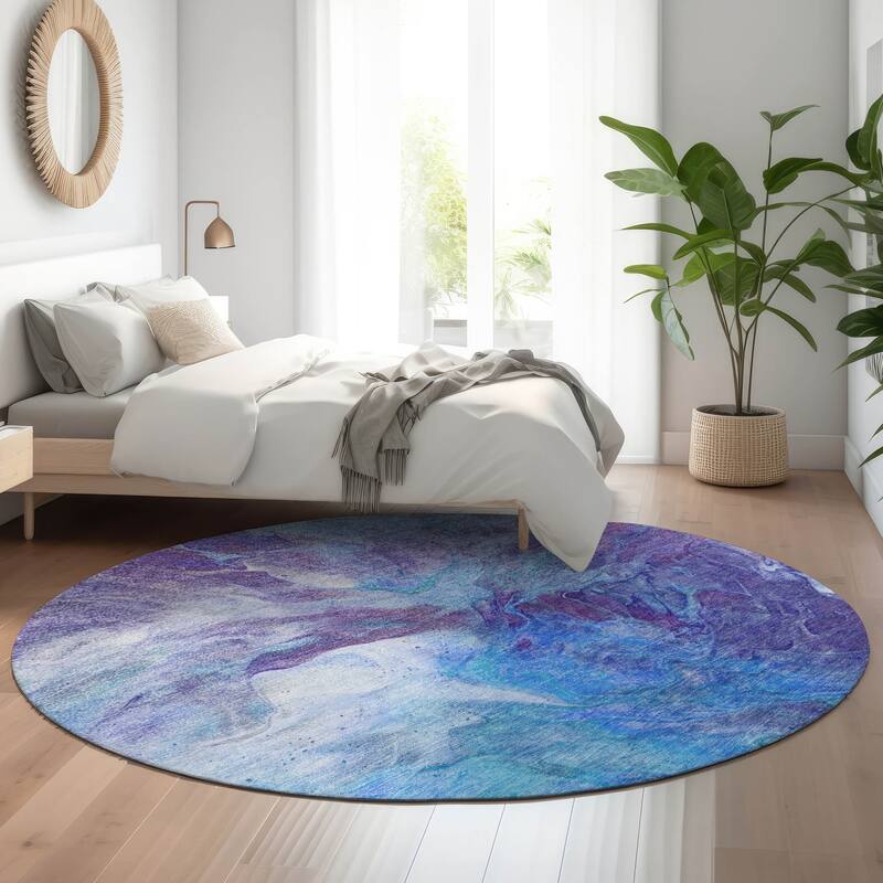 Premium Washable Super Soft Contemporary Splash Mayfield Rug - Blue - 8' x 8' - Round