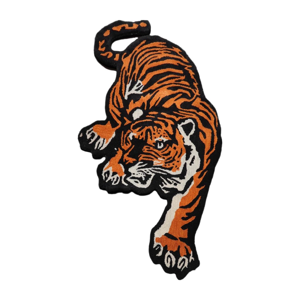 Hand Tufted Wool Crouching Tiger Traditional Oriental Rug Orange - 3' x 5'