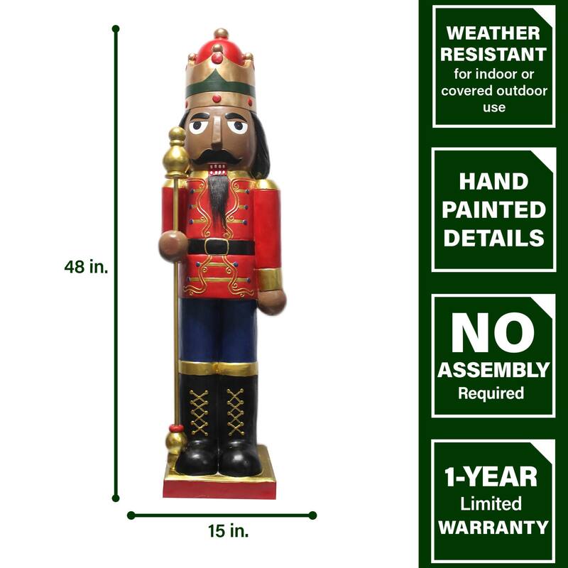 Fraser Hill Farm 48-In. African American Nutcracker Holding Staff MGO Figurine, Red/Blue