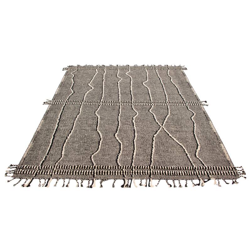 ECARPETGALLERY Hand-knotted Tangier Black, Cream Wool Rug - 9'3 x 12'1