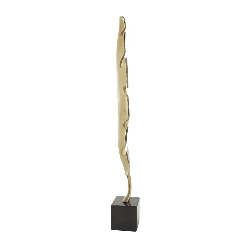 Aluminum Metal Bird Feather Decorative Sculpture with Black Marble Base - Silver or Gold - CosmoLiving by Cosmopolitan