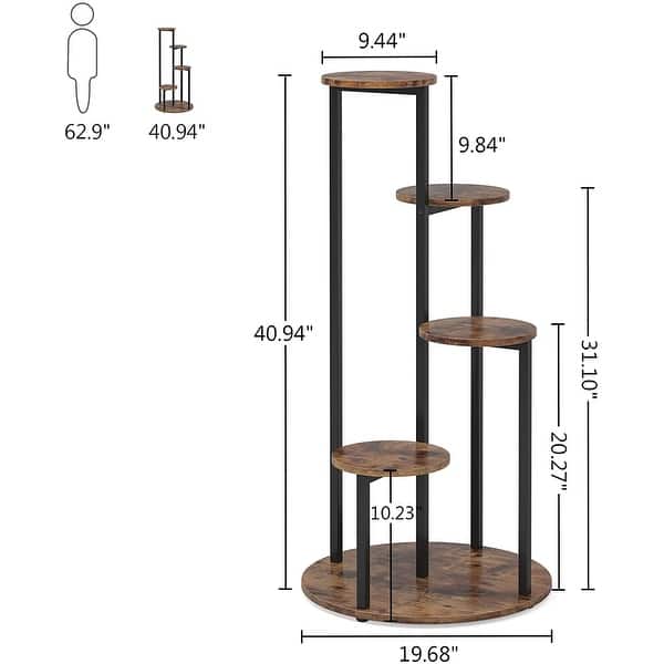 dimension image slide 1 of 2, 4-Tier Plant Stand Indoor, Tall Wood Plant Shelf Holders, Set of One - 19.68”L* 19.68”W* 40.94”H