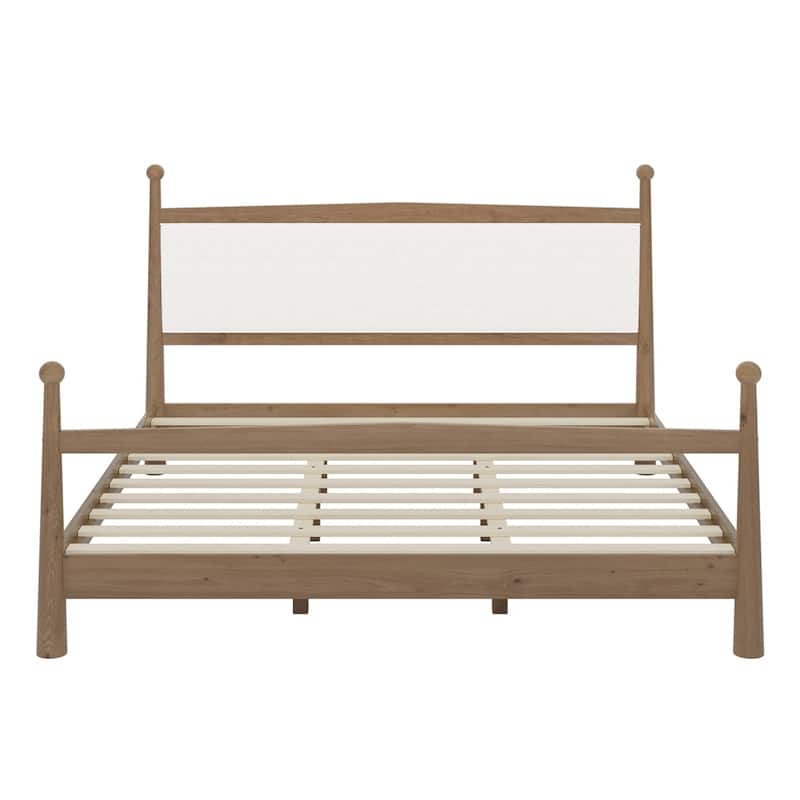 Boucle Fabric Upholstered Headboard Wood Platform Bed