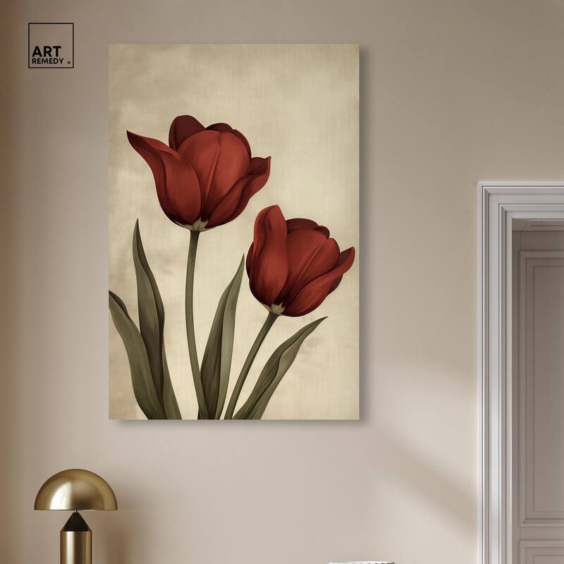 Deep Red Tulips Canvas by Art Remedy, Gallery Wrapped