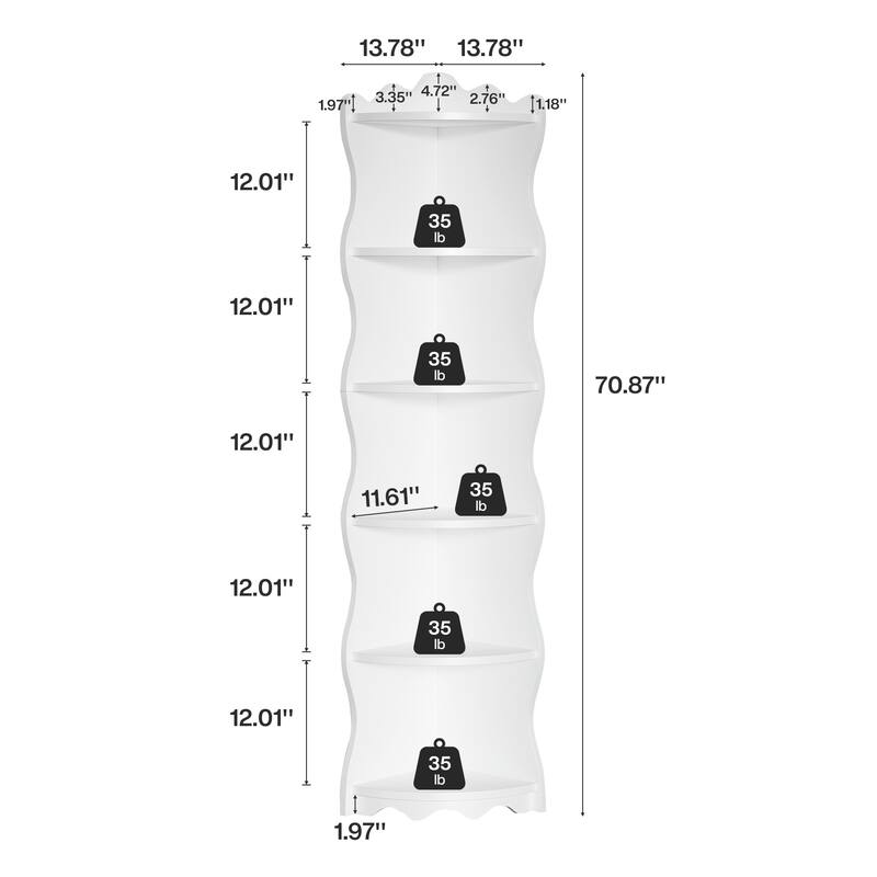6-Tier Corner Shelf, 70.8 Inch Tall Corner Bookcase and Bookshelves