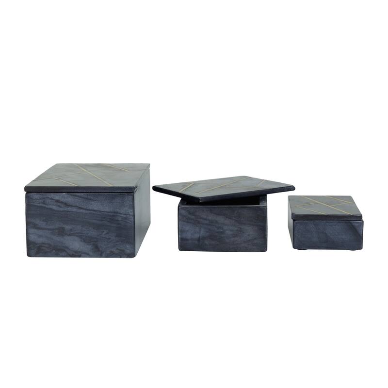 Black, White or Green Marble Box with Gold Linear Lines (Set of 3) - S/3 9", 7", 6"W
