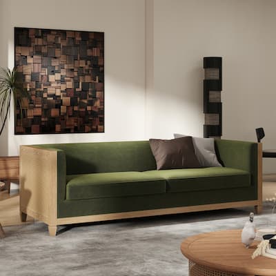 Georgia 81" Oak Wood & Rattan Sofa