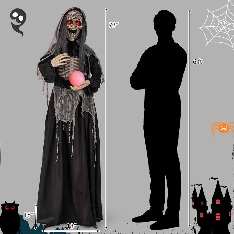 Costway 6ft Halloween Animatronics Standing Witch Talking Animated - See Details