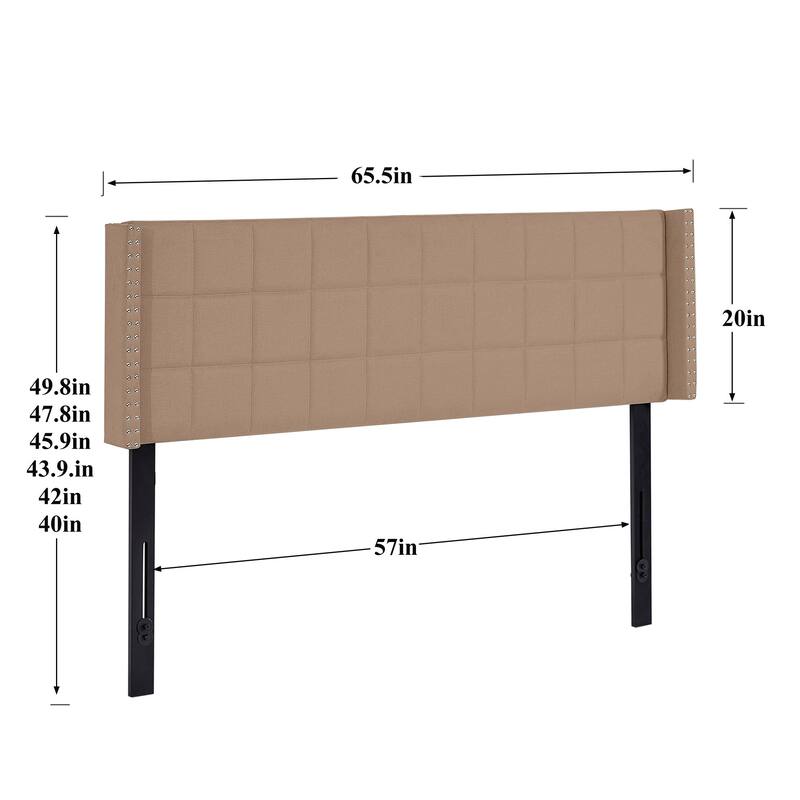 Javlergo Queen/King Size Adjustable Upholstered Headboard Modern Wingback Headboard with Double Nailhead Trimming