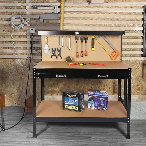 Steel Tool Storage Workbench, Hardwood Tools Table