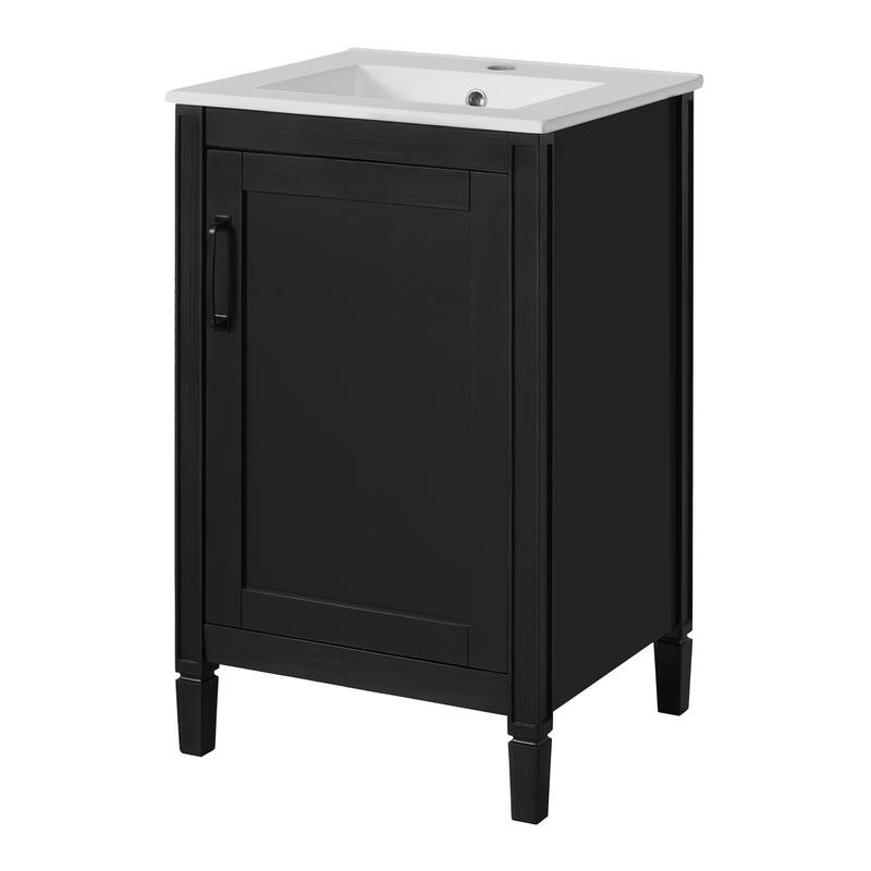 20" Small Bathroom Vanity with Ceramic Sink - Soft-Close Door, Adjustable U-Shaped Shelf, Freestanding Cabinet