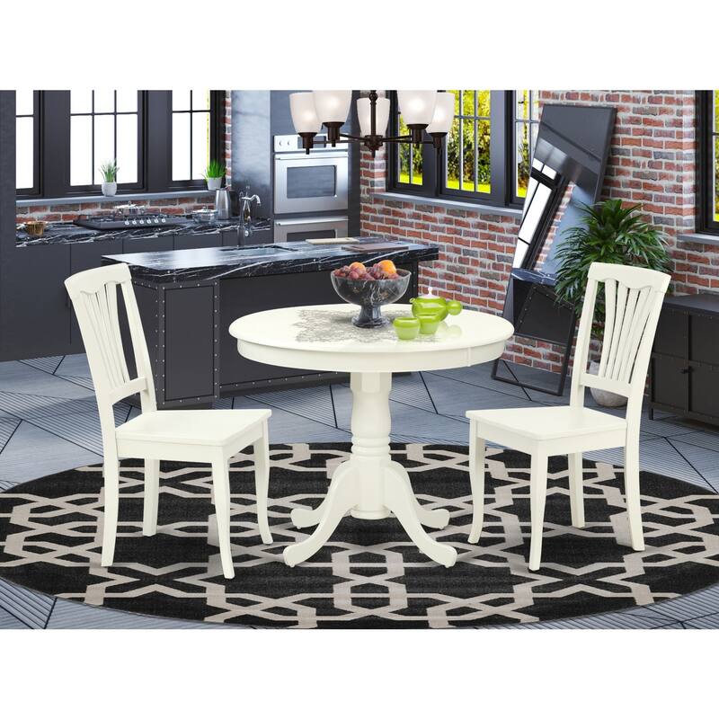 Round Kitchen Dining Set - 36 Inch Table & 2 Modern Chairs - Linen White Finish