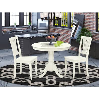 Round Kitchen Dining Set - 36 Inch Table & 2 Modern Chairs - Linen White Finish