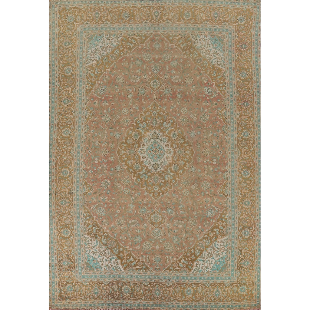 Traditional Floral Kashan Vintage Persian Rug Handmade Wool Carpet - 9'8" x 13'3"