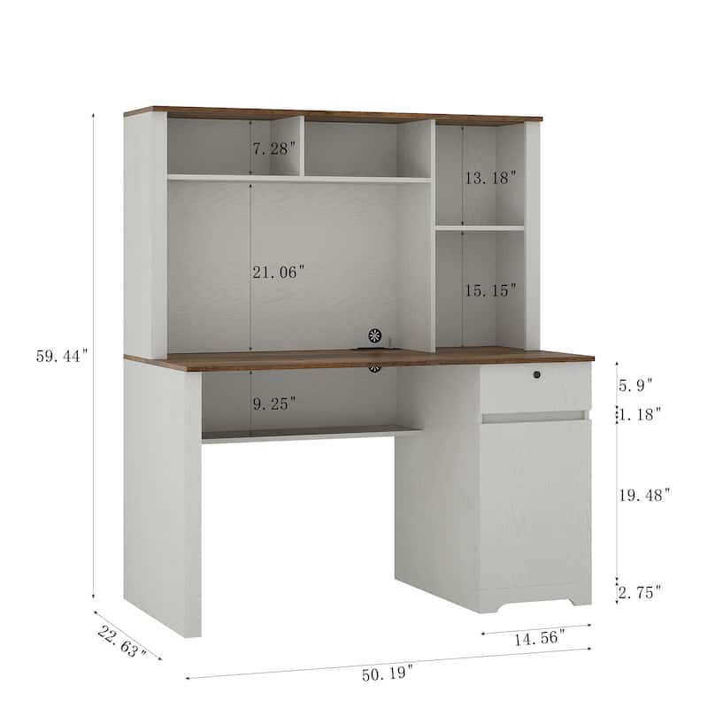 51.18" Computer Desk, Modern Executive Desk with Drawers and Cabinet, Home Office Desk with Charging Station for Work, Study