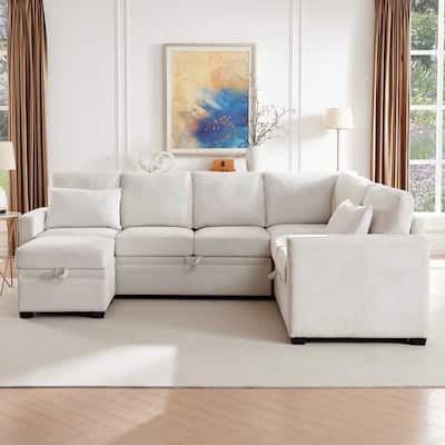 105.5" U-Shaped Sleeper Sectional Sofa with Storage Ottoman