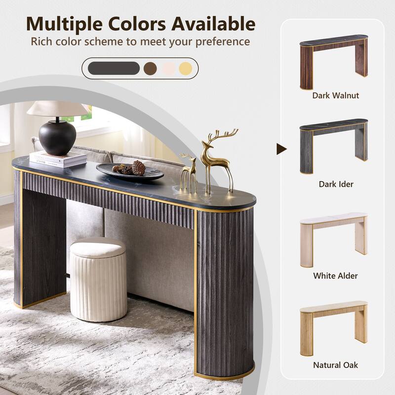 Modern 63" Fluted Console Table, Faux Marble Texture Top, Entry Table